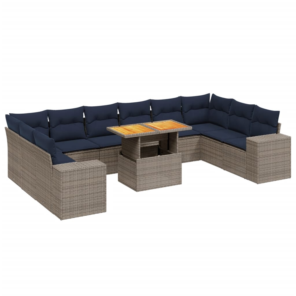 11 Piece Patio Sofa Set with Cushions Gray Poly Rattan
