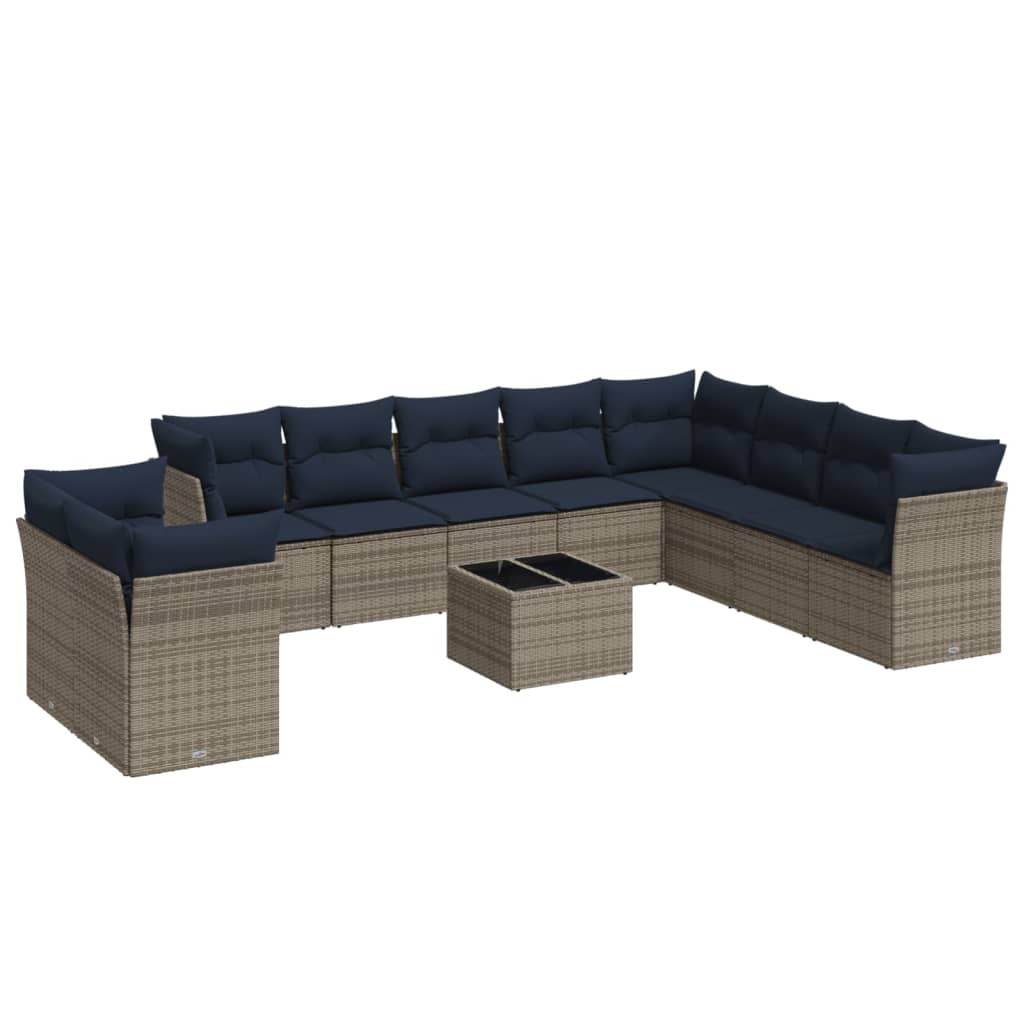 11 Piece Patio Sofa Set with Cushions Gray Poly Rattan