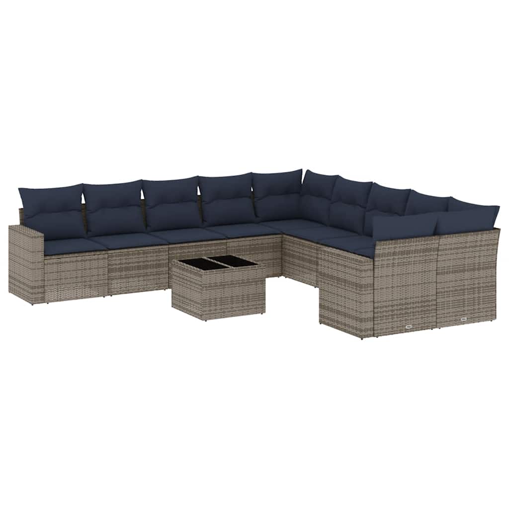 11 Piece Patio Sofa Set with Cushions Grey Poly Rattan (US only)
