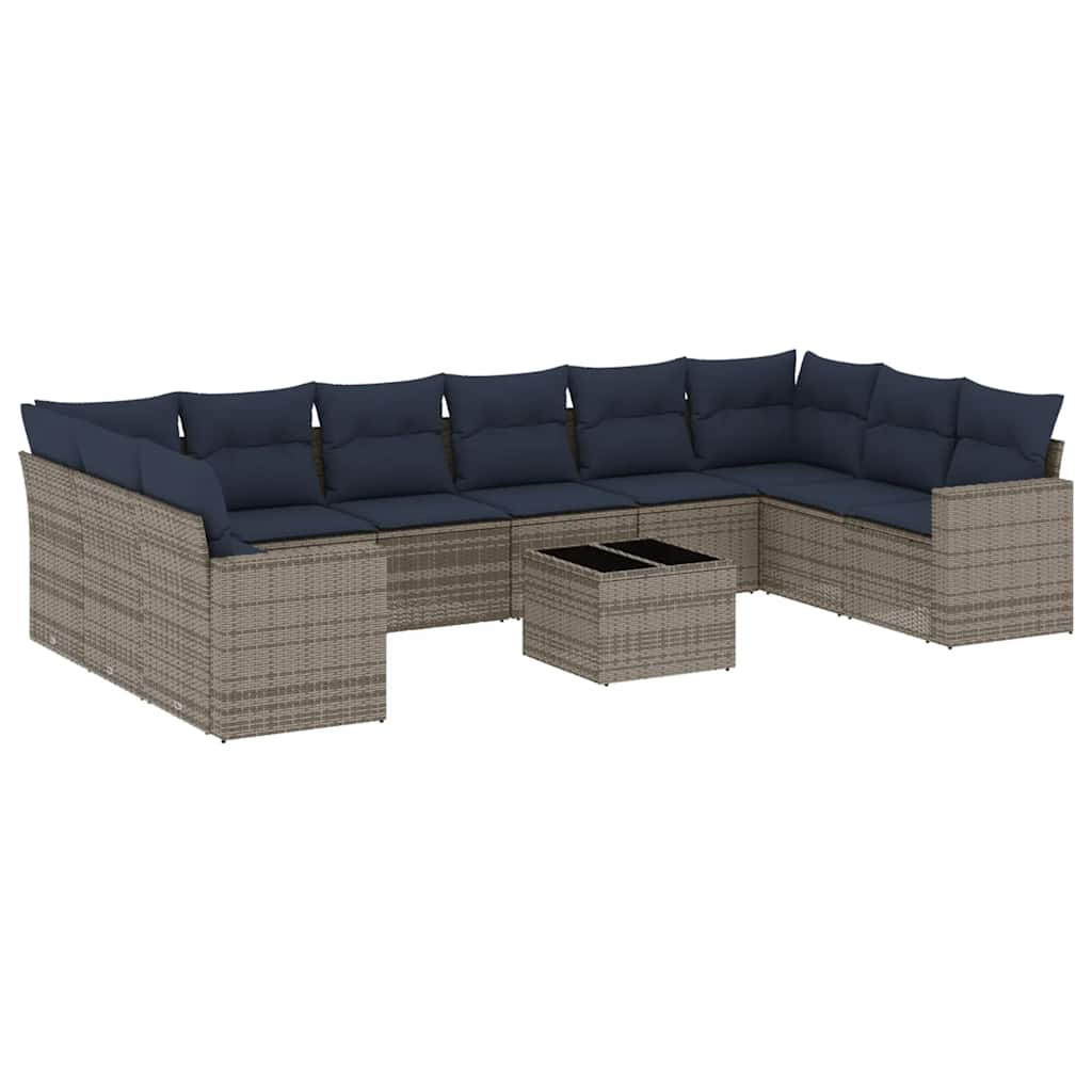11 Piece Patio Sofa Set with Cushions Grey Poly Rattan (US only)