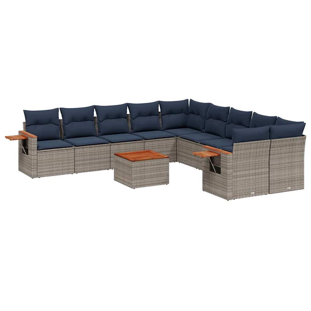 11 Piece Patio Sofa Set with Cushions Grey Poly Rattan (US only)