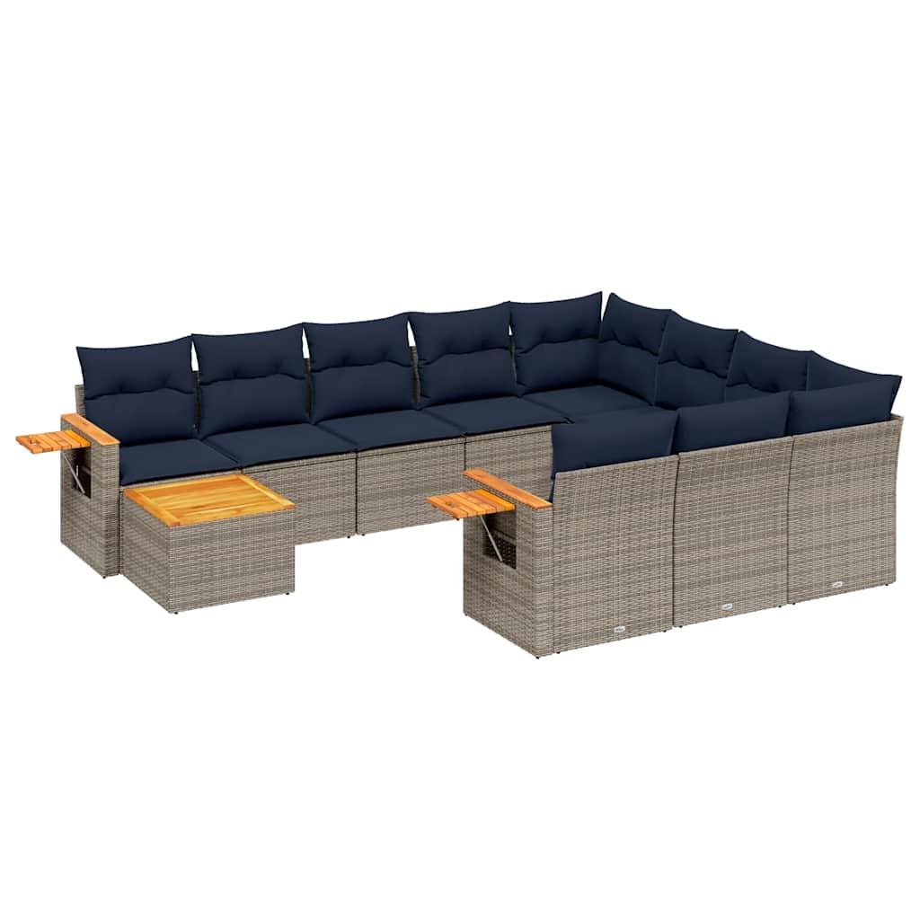 11 Piece Patio Sofa Set with Cushions Grey Poly Rattan