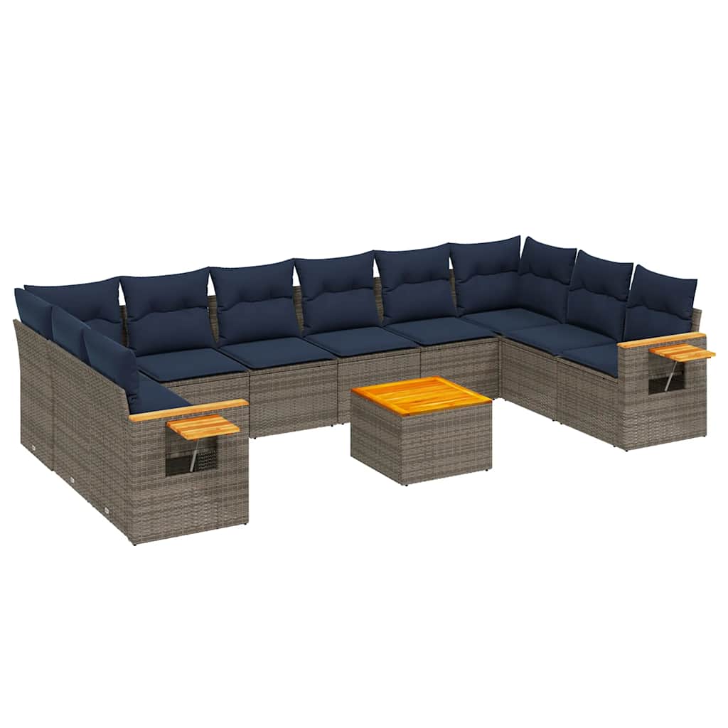 11 Piece Patio Sofa Set with Cushions Grey Poly Rattan (US only)