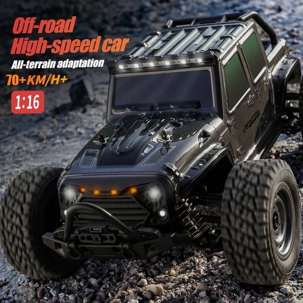 1:16 scale 4WD RC car featuring LED lights and 2.4G remote control, reaching 70km/h for high-speed drifting fun

WLtoys 144001 toy RC car for kids' off-road adventures