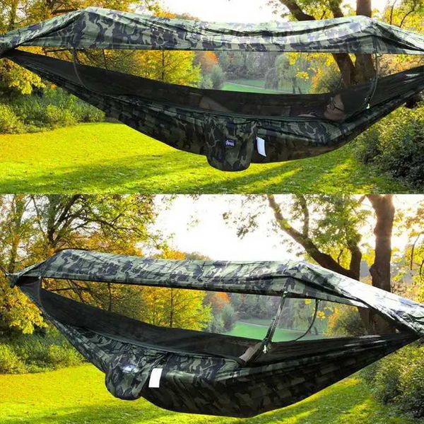 1-2 person portable camping hammock with durable parachute fabric and mosquito net for outdoor use
