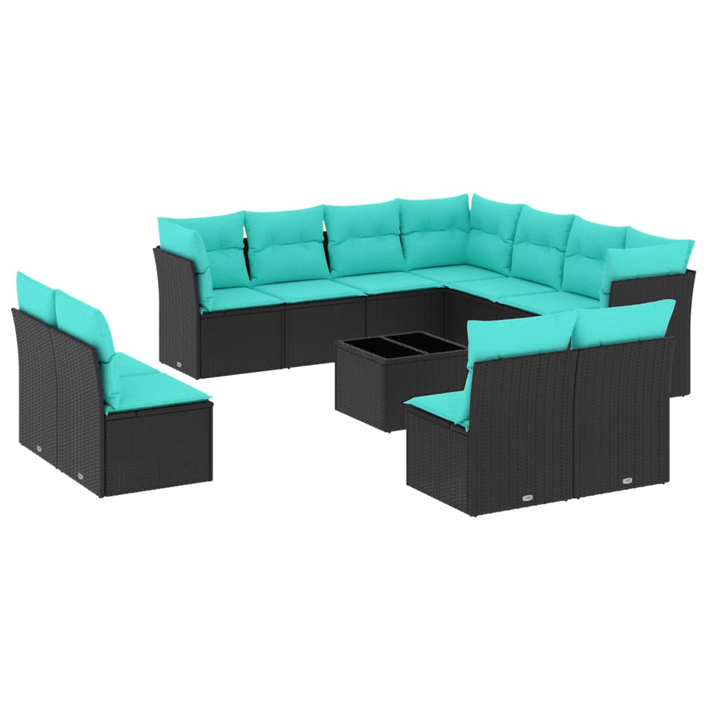 12 Piece Garden Sofa Set with Cushions Black Poly Rattan