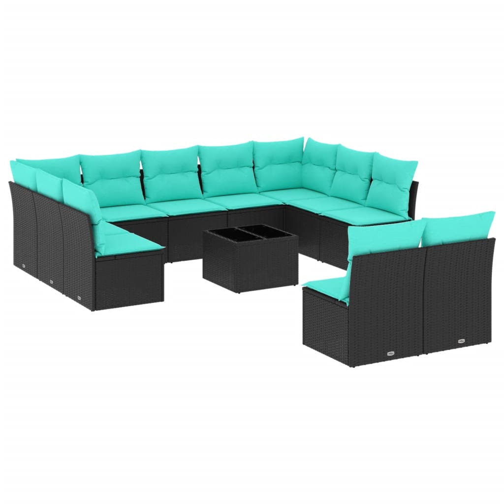 12 Piece Garden Sofa Set with Cushions Black Poly Rattan