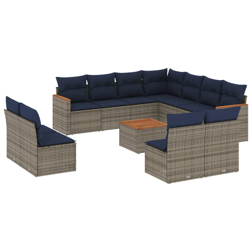12 Piece Garden Sofa Set with Cushions Grey Poly Rattan