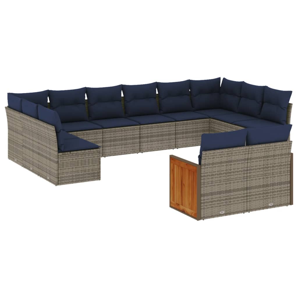 12 Piece Garden Sofa Set with Cushions Grey Poly Rattan
