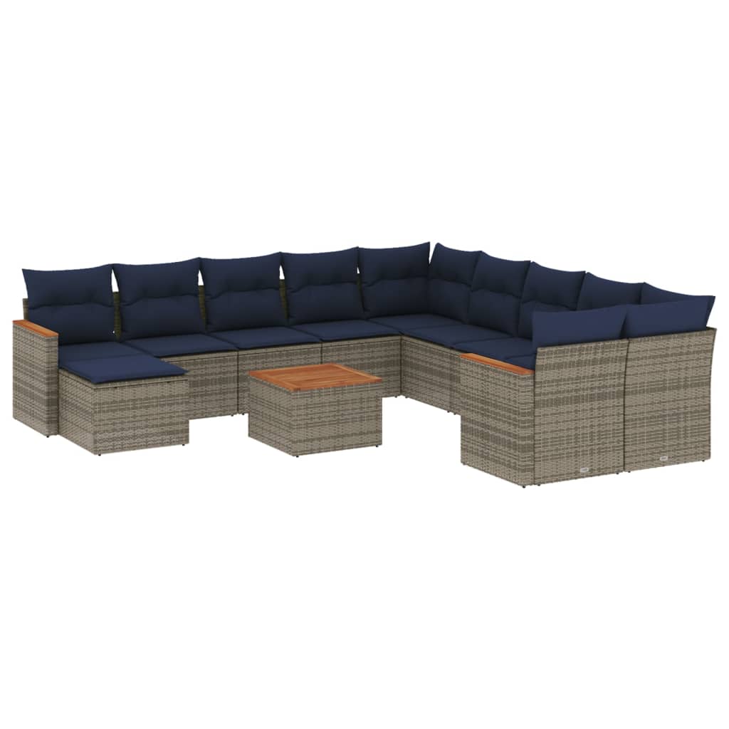 12 Piece Garden Sofa Set with Cushions Grey Poly Rattan
