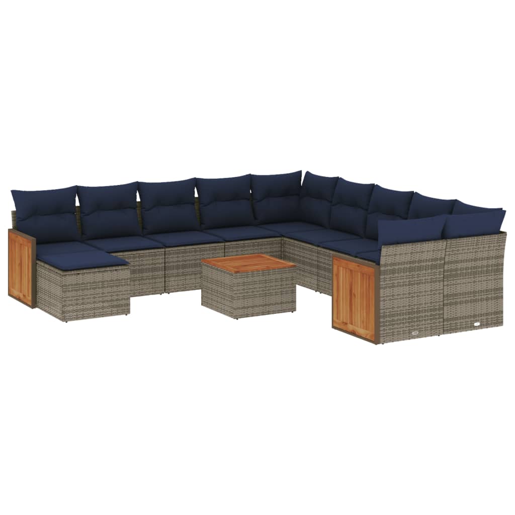 12 Piece Garden Sofa Set with Cushions Grey Poly Rattan