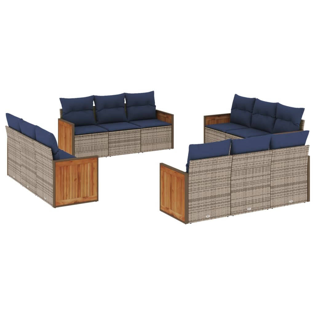 12 Piece Garden Sofa Set with Cushions Grey Poly Rattan