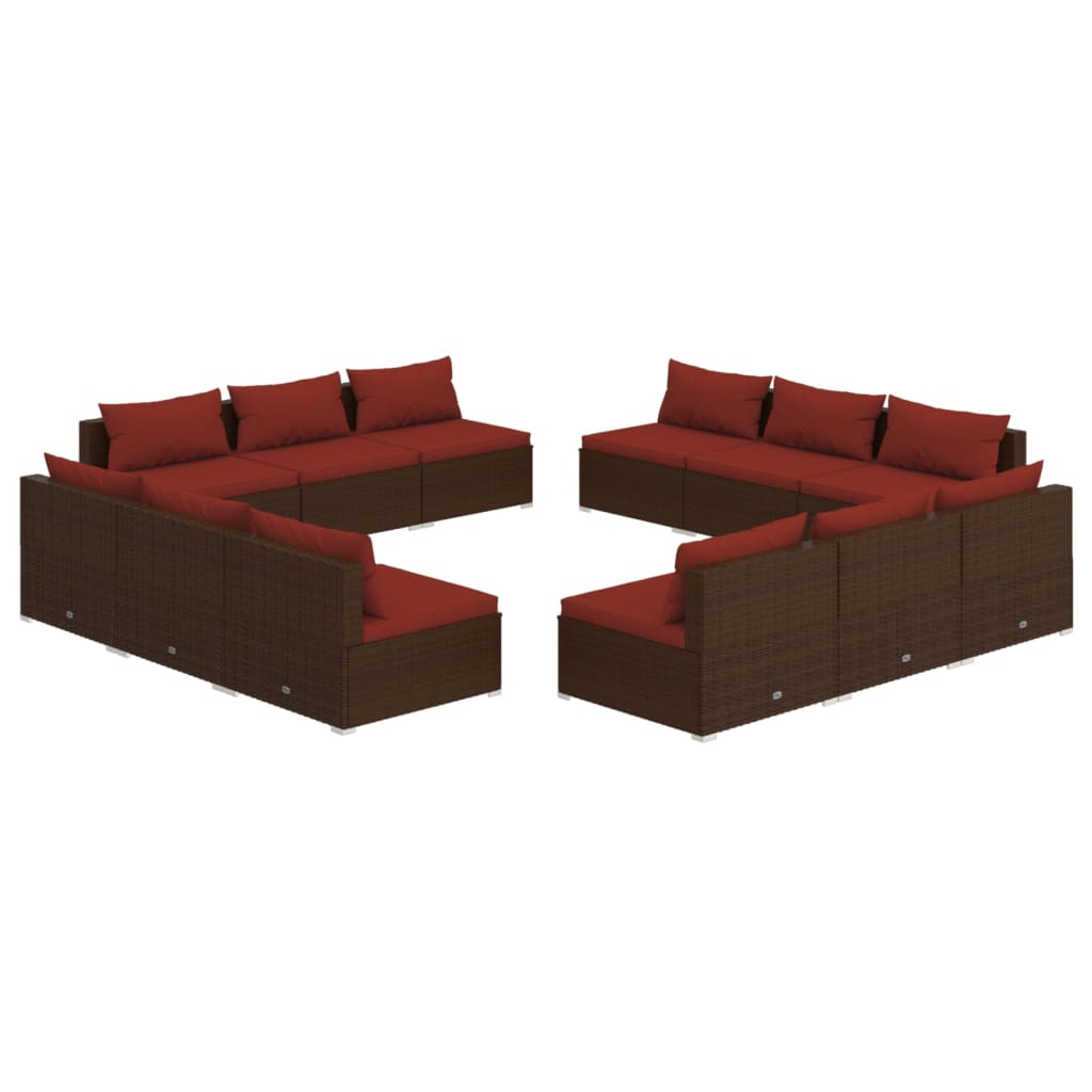 12 Piece Patio Lounge Set with Cushions Poly Rattan Brown
