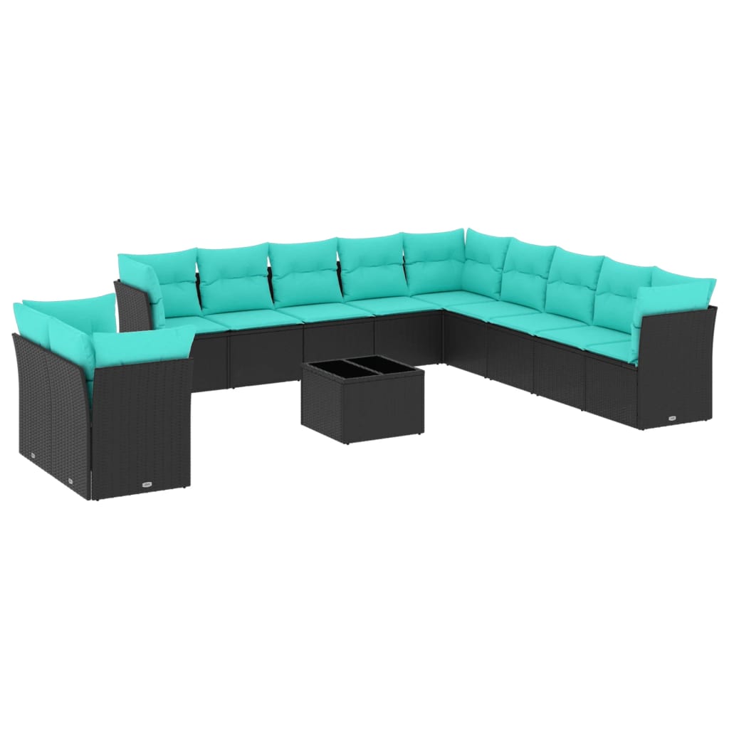 12 Piece Patio Sofa Set with Cushions Black Poly Rattan