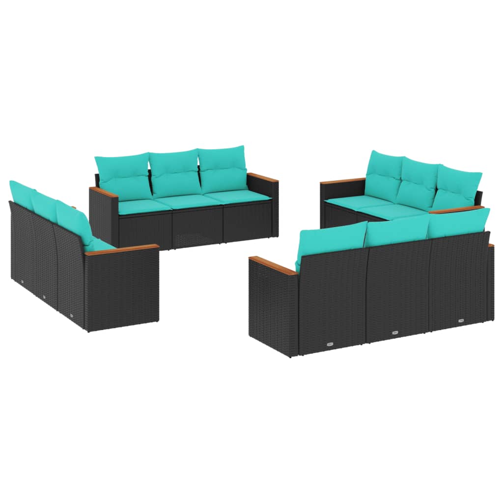 12 Piece Patio Sofa Set with Cushions Black Poly Rattan
