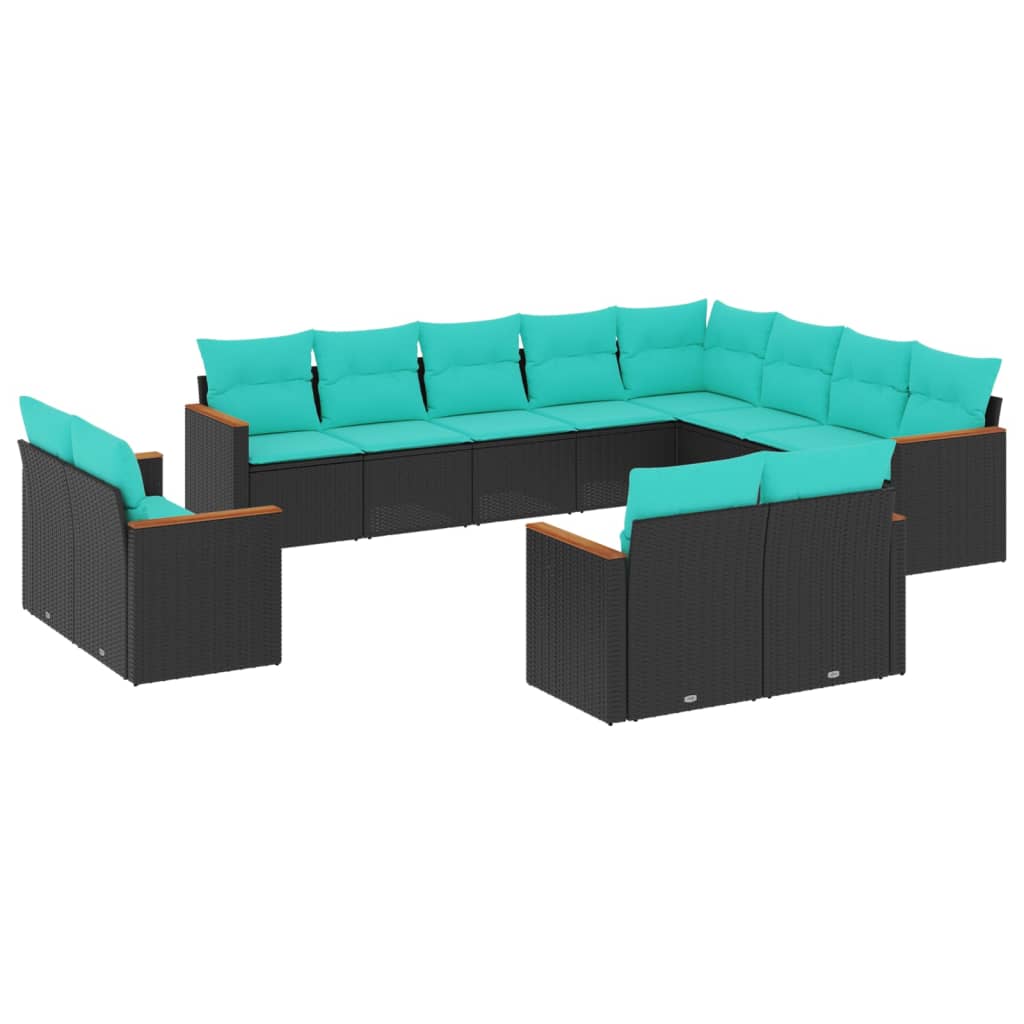 12 Piece Patio Sofa Set with Cushions Black Poly Rattan