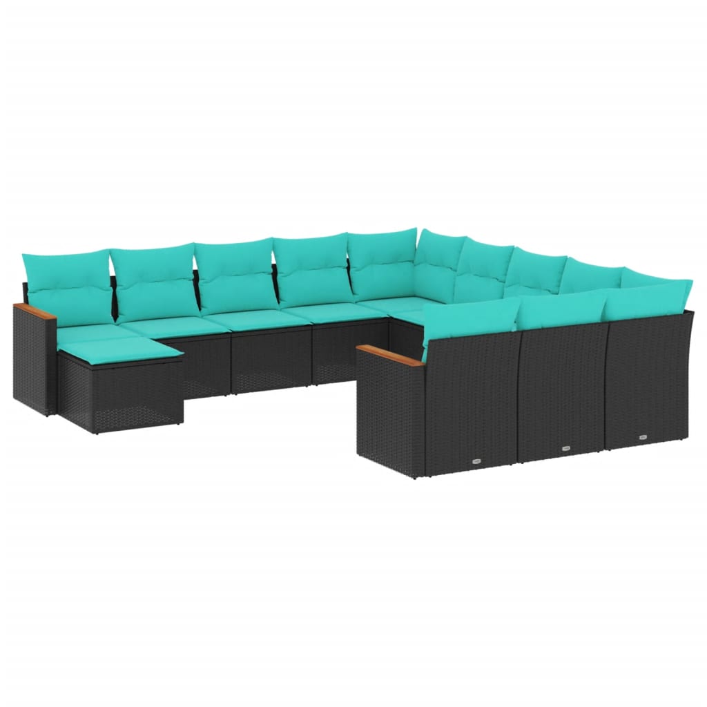 12 Piece Patio Sofa Set with Cushions Black Poly Rattan
