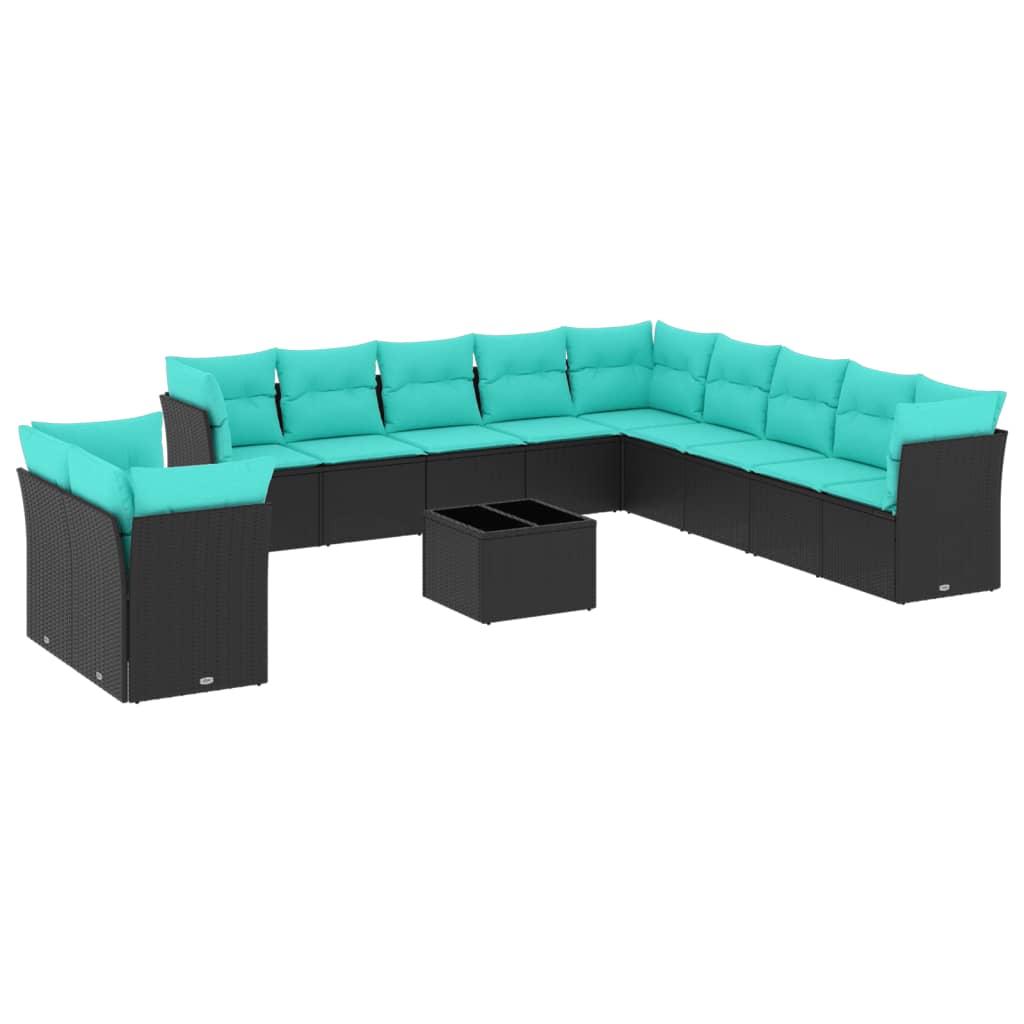 12 Piece Patio Sofa Set with Cushions Black Poly Rattan