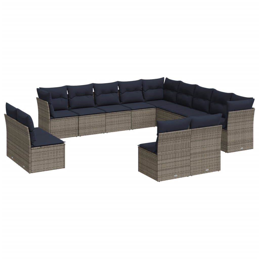 12 Piece Patio Sofa Set with Cushions Gray Poly Rattan