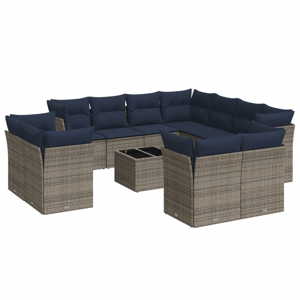 12 Piece Patio Sofa Set with Cushions Gray Poly Rattan