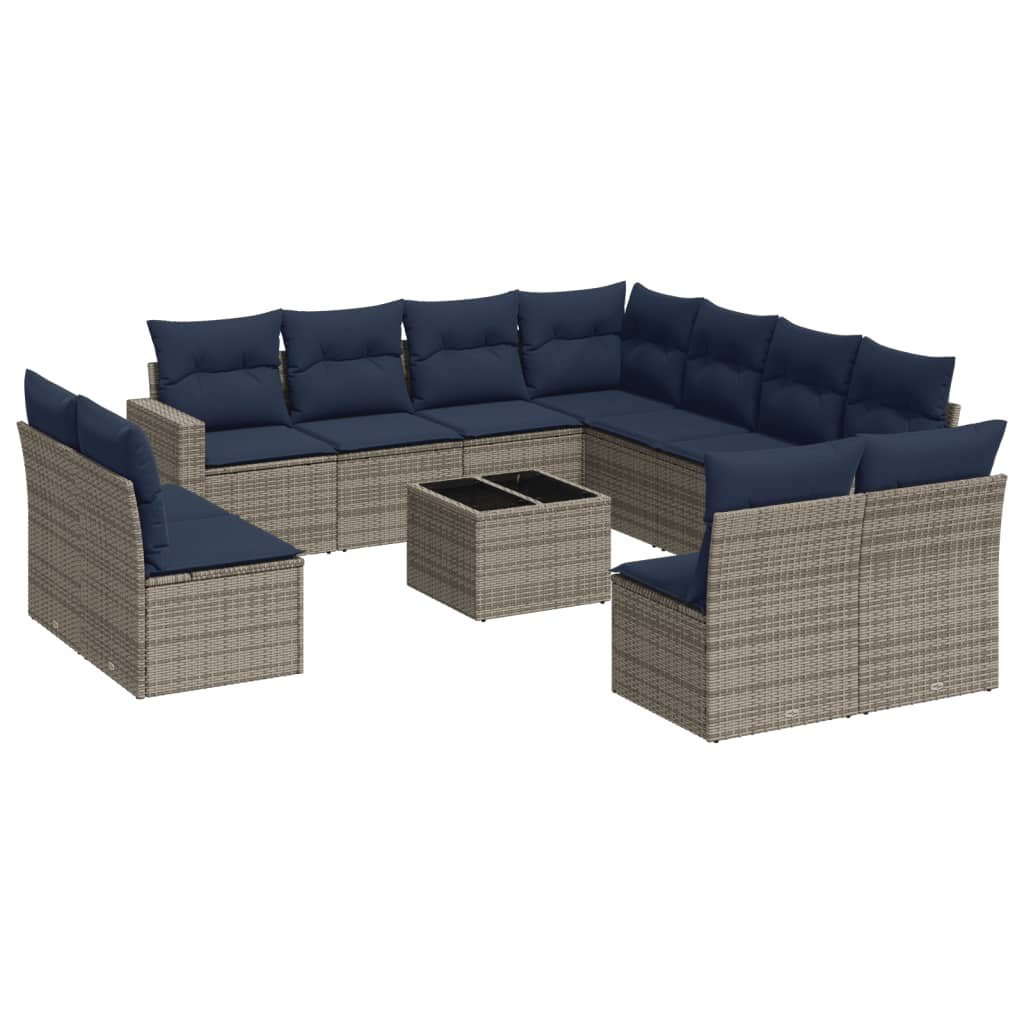 12 Piece Patio Sofa Set with Cushions Gray Poly Rattan