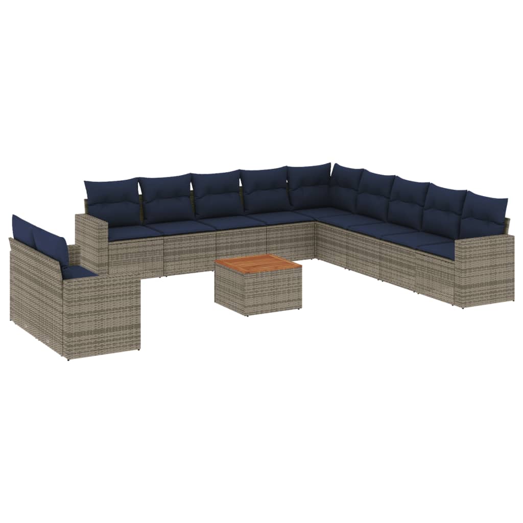 12 Piece Patio Sofa Set with Cushions Gray Poly Rattan