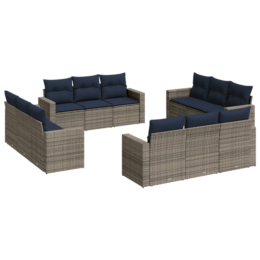 12 Piece Patio Sofa Set with Cushions Gray Poly Rattan