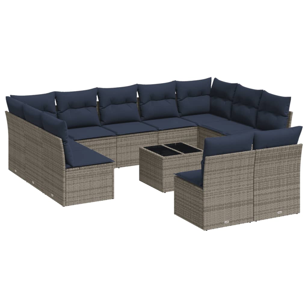 12 Piece Patio Sofa Set with Cushions Gray Poly Rattan