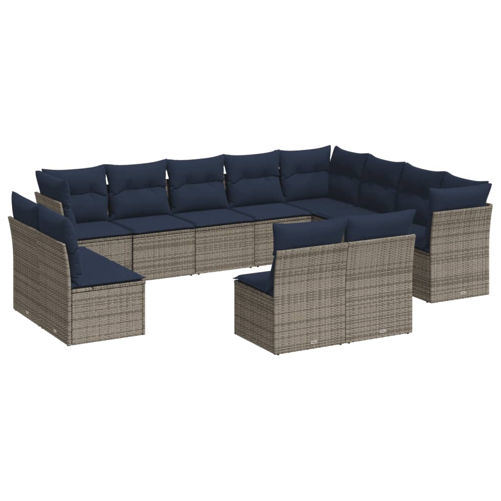 12 Piece Patio Sofa Set with Cushions Gray Poly Rattan