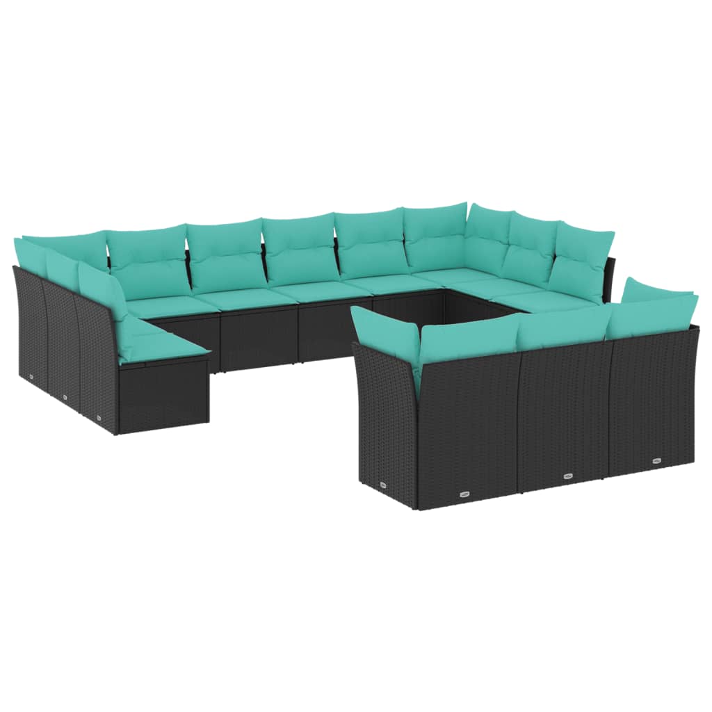 13 Piece Garden Sofa Set with Cushions Black Poly Rattan