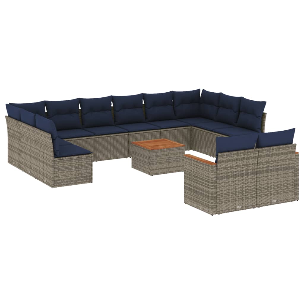 13 Piece Garden Sofa Set with Cushions Grey Poly Rattan