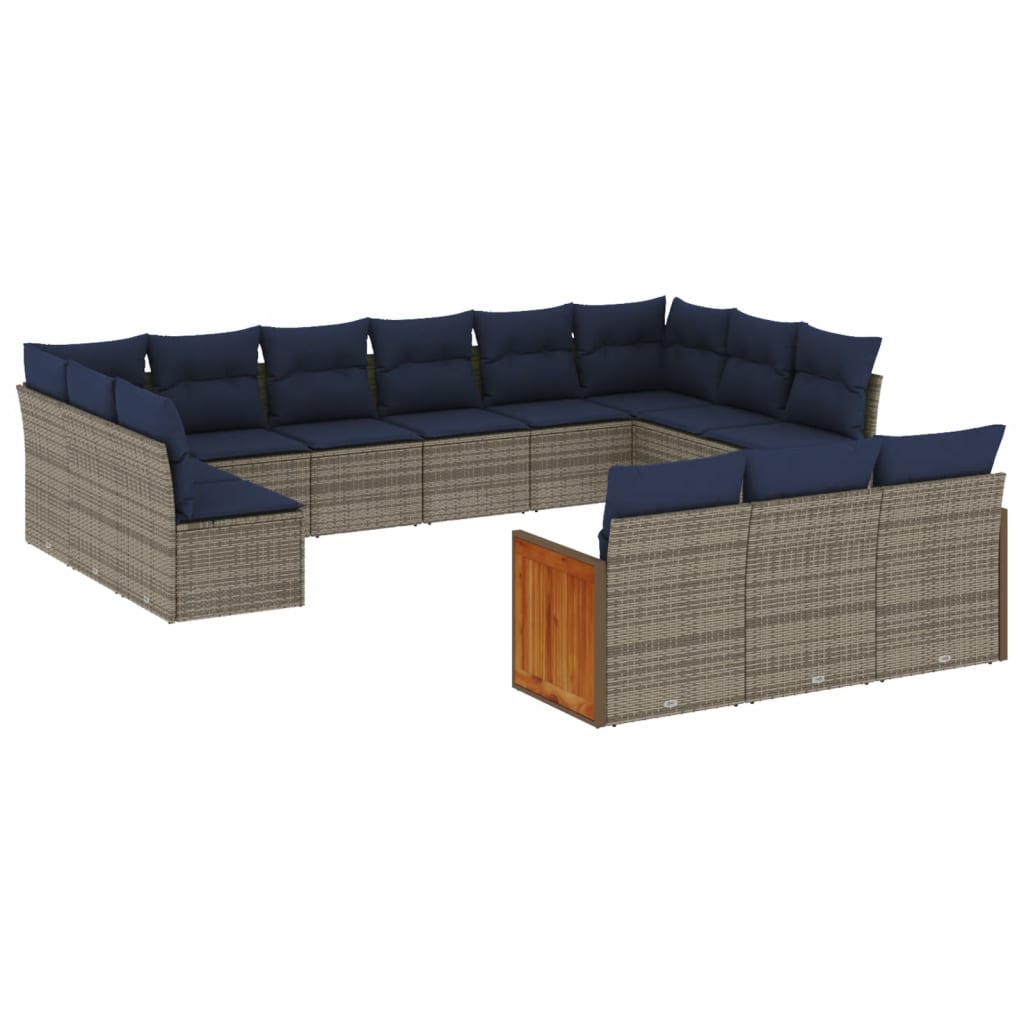 13 Piece Garden Sofa Set with Cushions Grey Poly Rattan
