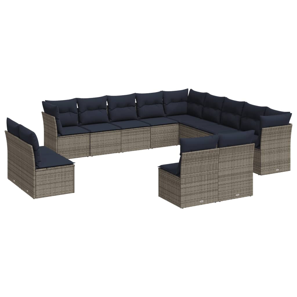 13 Piece Garden Sofa Set with Cushions Grey Poly Rattan