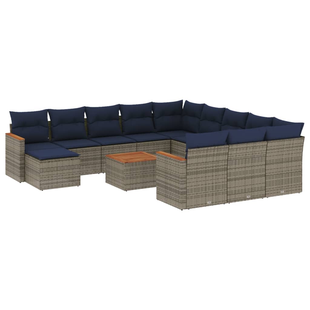 13 Piece Garden Sofa Set with Cushions Grey Poly Rattan
