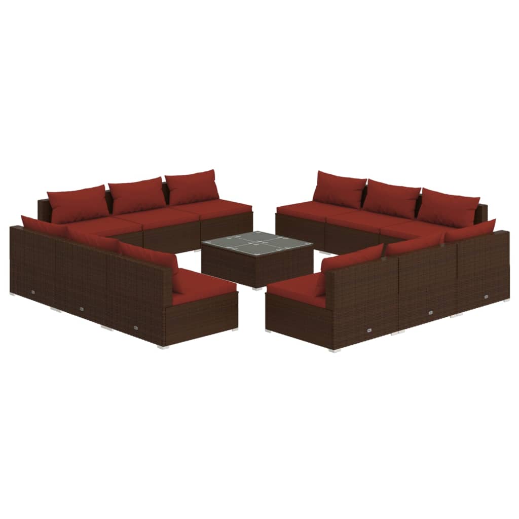13 Piece Patio Lounge Set with Cushions Poly Rattan Brown