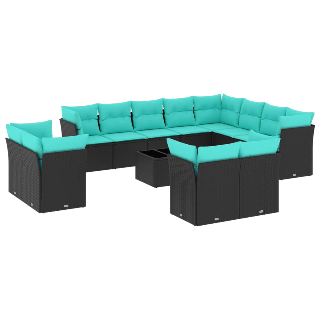 13 Piece Patio Sofa Set with Cushions Black Poly Rattan
