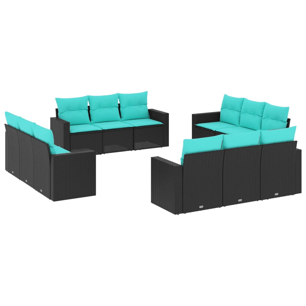 13 Piece Patio Sofa Set with Cushions Black Poly Rattan