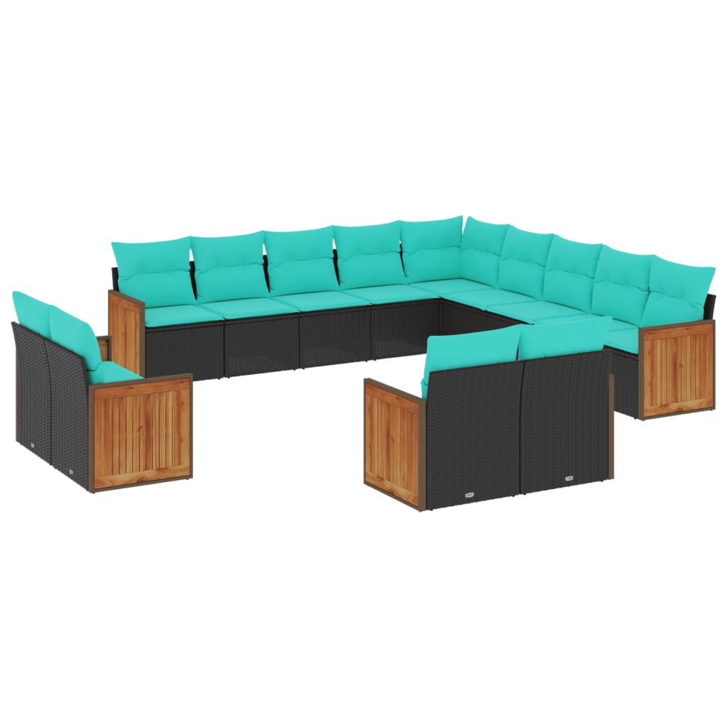 13 Piece Patio Sofa Set with Cushions Black Poly Rattan