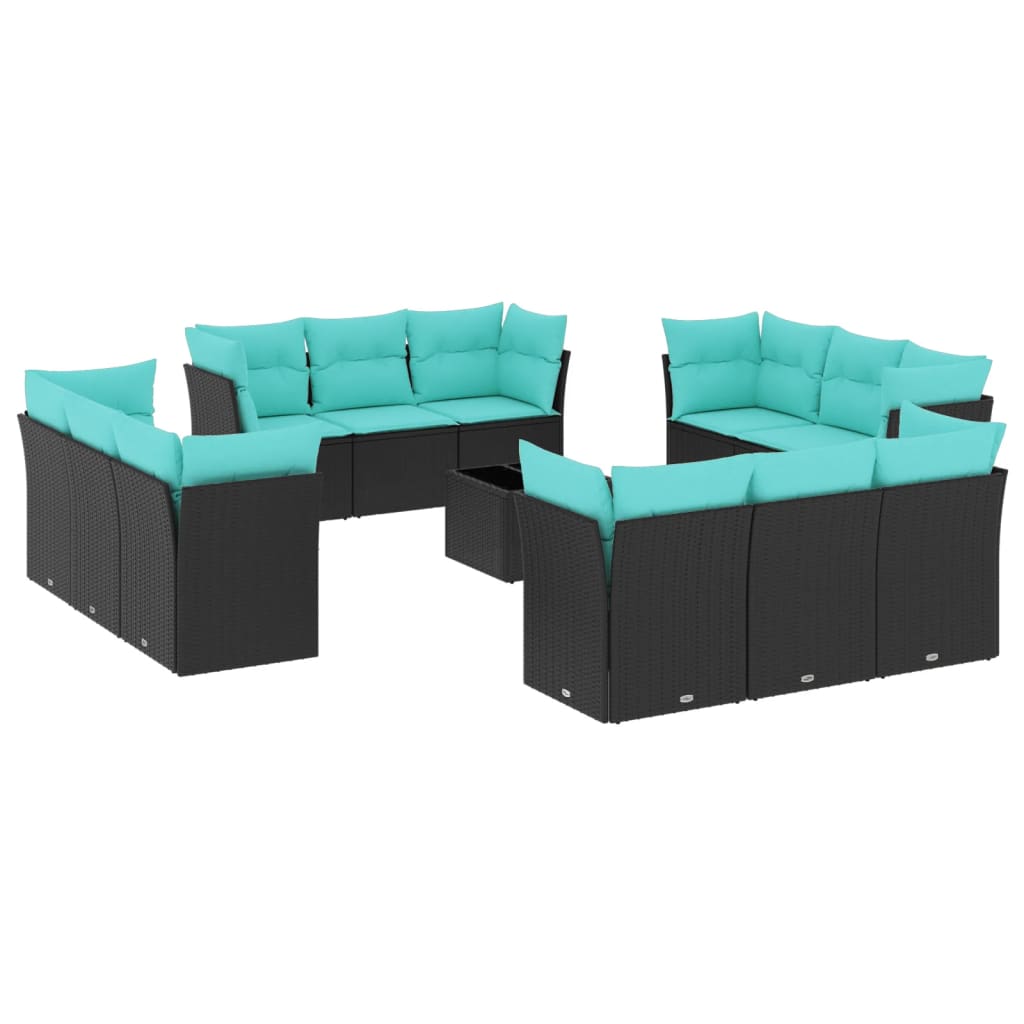 13 Piece Patio Sofa Set with Cushions Black Poly Rattan