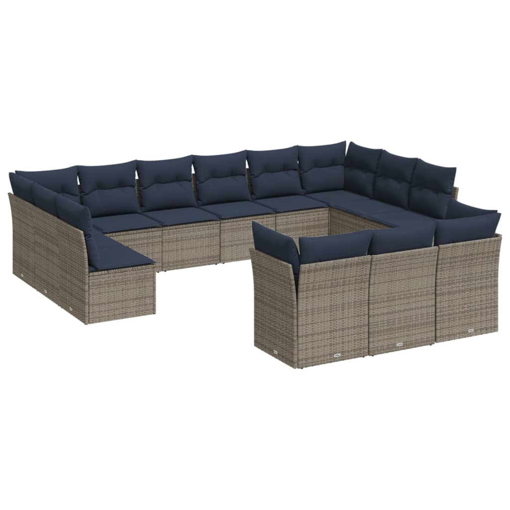 13 Piece Patio Sofa Set with Cushions Gray Poly Rattan