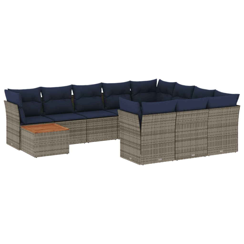 13 Piece Patio Sofa Set with Cushions Gray Poly Rattan