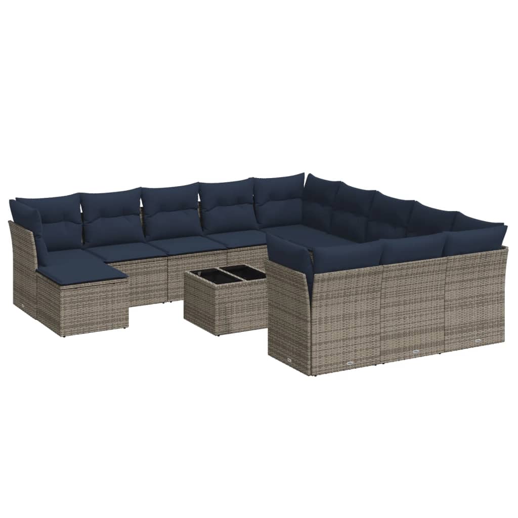 13 Piece Patio Sofa Set with Cushions Gray Poly Rattan
