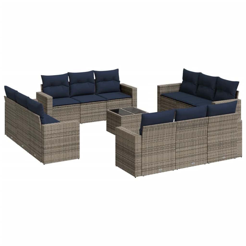 13 Piece Patio Sofa Set with Cushions Gray Poly Rattan