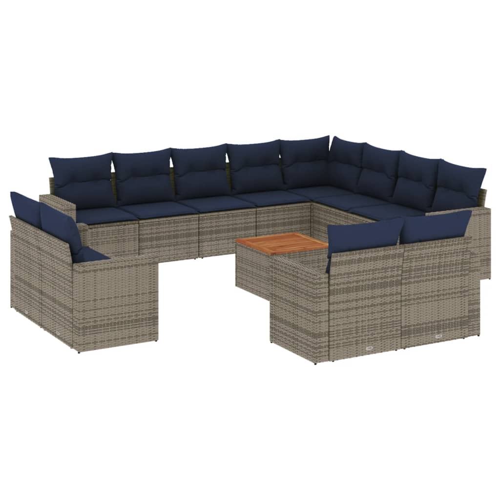 13 Piece Patio Sofa Set with Cushions Gray Poly Rattan