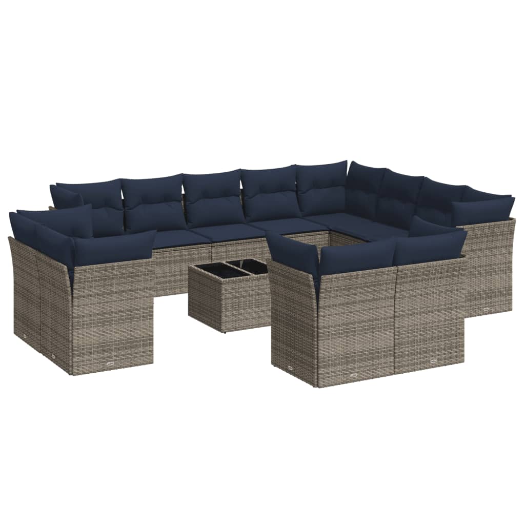 13 Piece Patio Sofa Set with Cushions Gray Poly Rattan