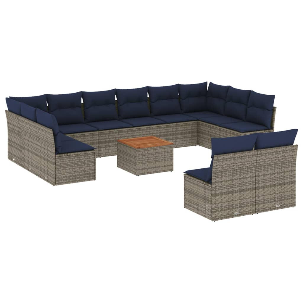 13 Piece Patio Sofa Set with Cushions Gray Poly Rattan