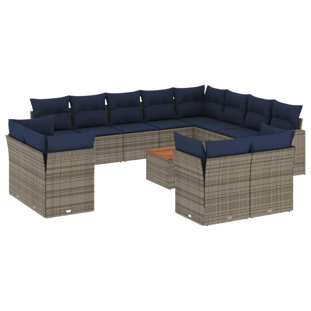 13 Piece Patio Sofa Set with Cushions Gray Poly Rattan