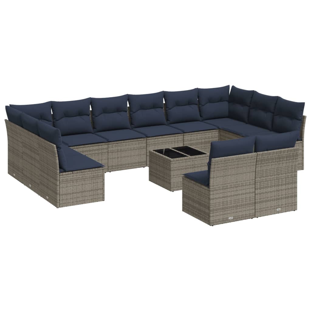 13 Piece Patio Sofa Set with Cushions Gray Poly Rattan