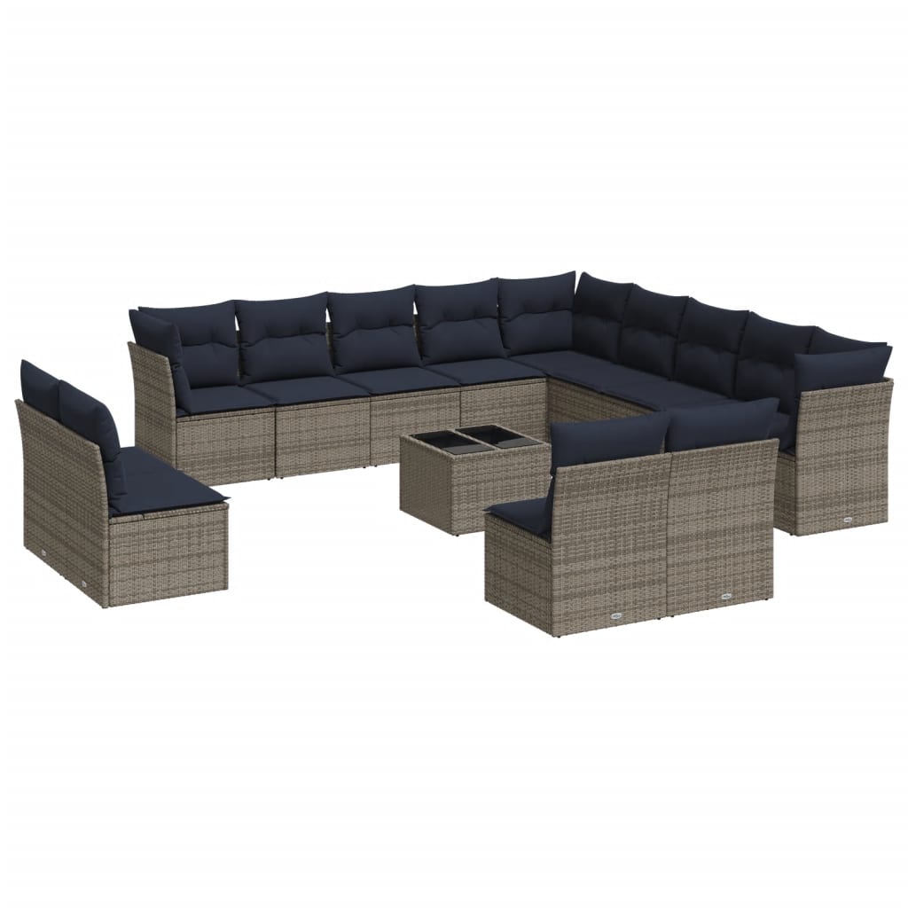 14 Piece Patio Sofa Set with Cushions Gray Poly Rattan