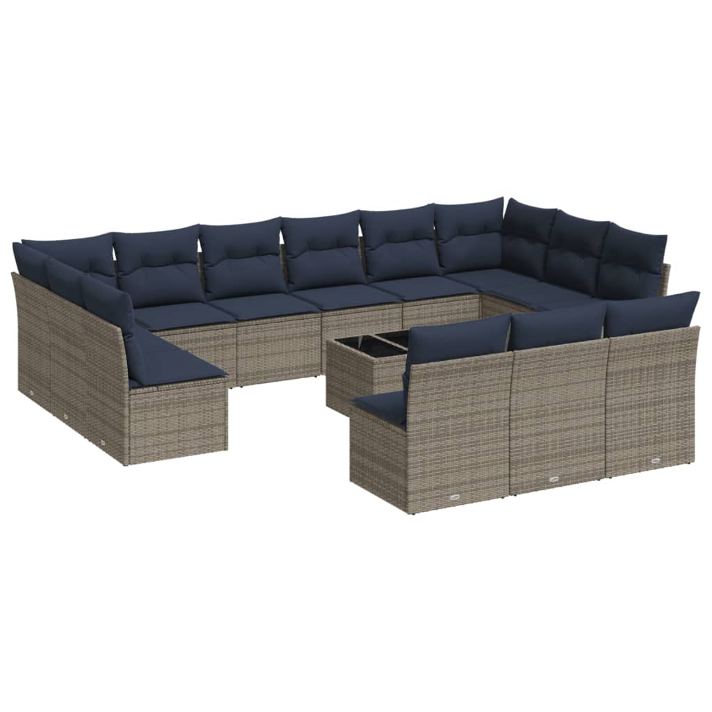14 Piece Patio Sofa Set with Cushions Gray Poly Rattan